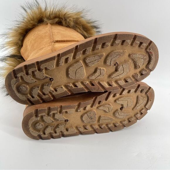Bamboo Women’s Brown Round Toe Vegan Suede Faux Fur Tall Platform Boots Size 8 - Picture 11 of 17